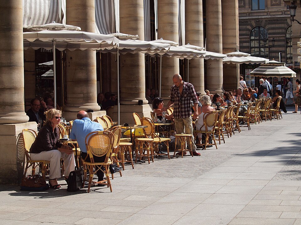 A Paris café terrace on the Place Colette near the Palais-Royal